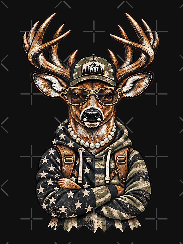 Glam Whitetail Deer Wearing Sunglasses Necklace Hunting USA by NaomiTankersly