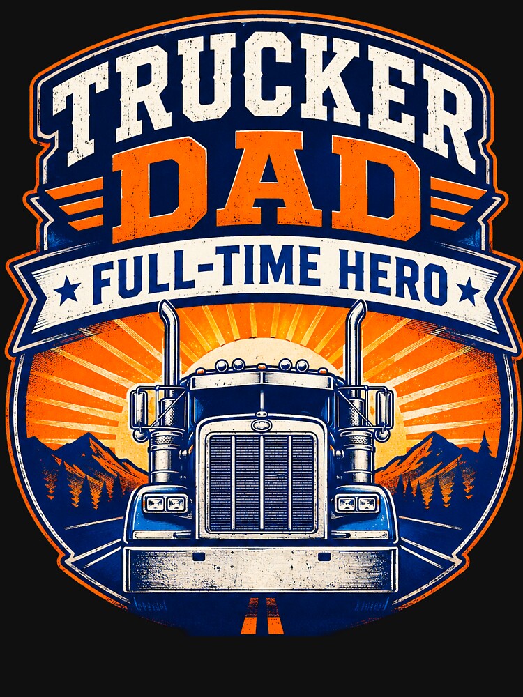 Trucker Dad Full-Time Hero - Vintage Semi Truck T-Shirt by Haque Designs
