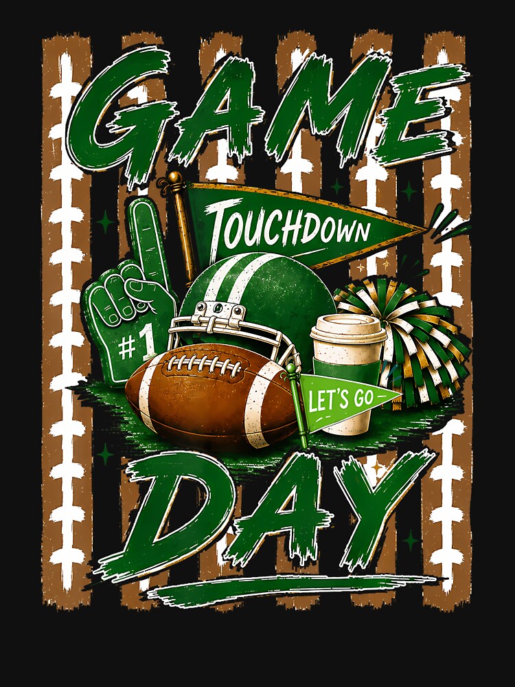 Game Day Touchdown Football Mom Girls Go Cheer Green by T9AXER