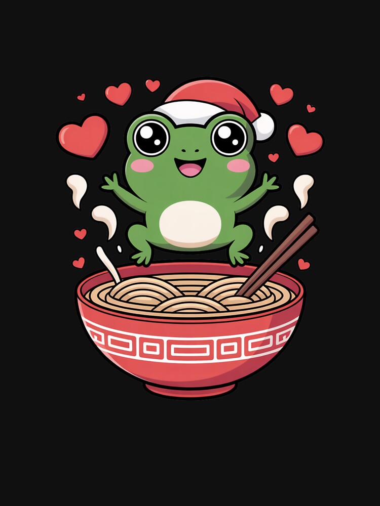 Frog Jumping into Ramen Bowl – Cute Kawaii Frog in Hot Spring Ramen | Funny Chibi Christmas Art by ColorSplash123