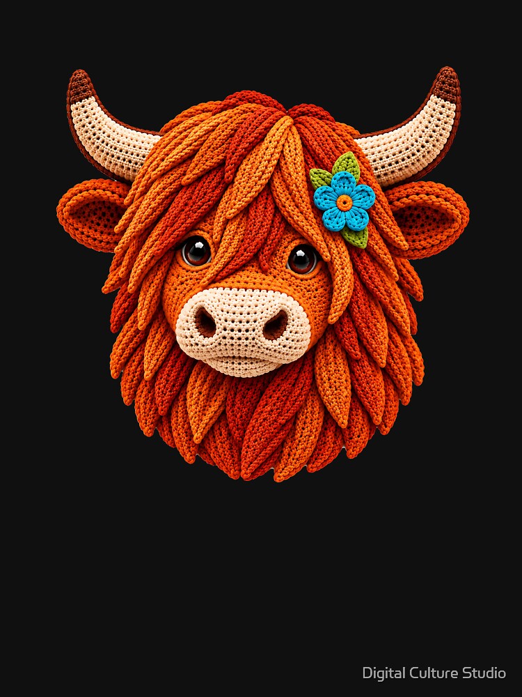 Highland Cow Crochet Art – Cute Colourful Highland Coo Fibre Art by Digital Culture Studio