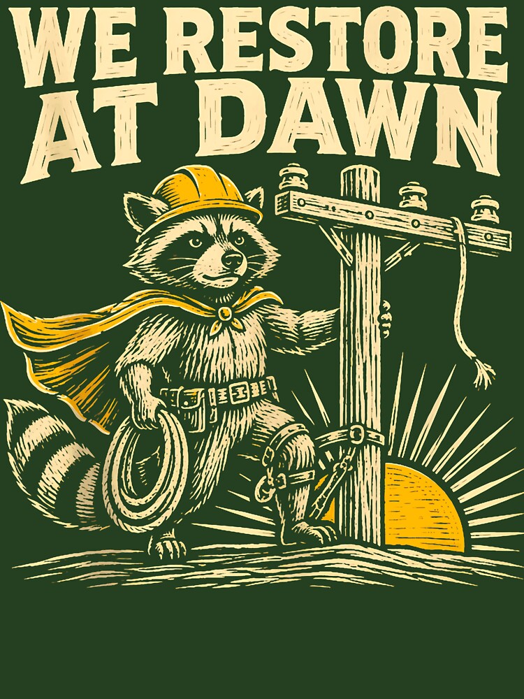 We Restore At Dawn Raccoon Lineman Hard Hat Utility Worker Fan Apparel by slmfams