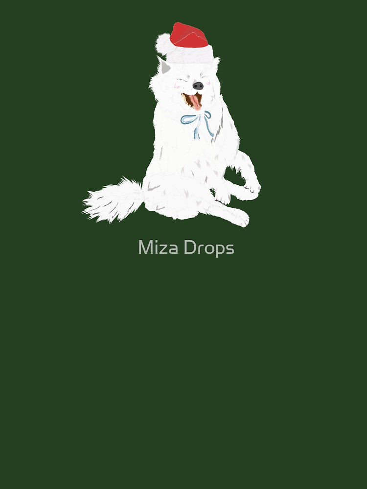 Christmas Theme Funny Christmas Dog – Cute Fluffy Puppy with Santa Hat by Miza Drops