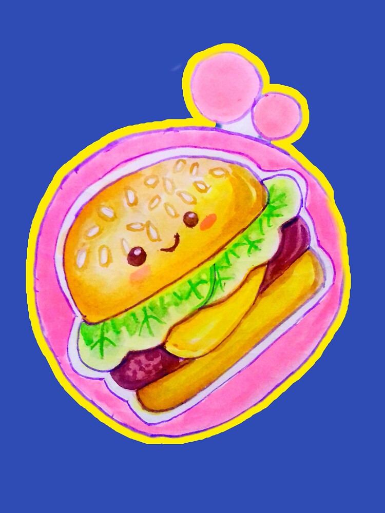 Happy Hamburger in someone's memory Kawaii watercolor illustration by happiartworks