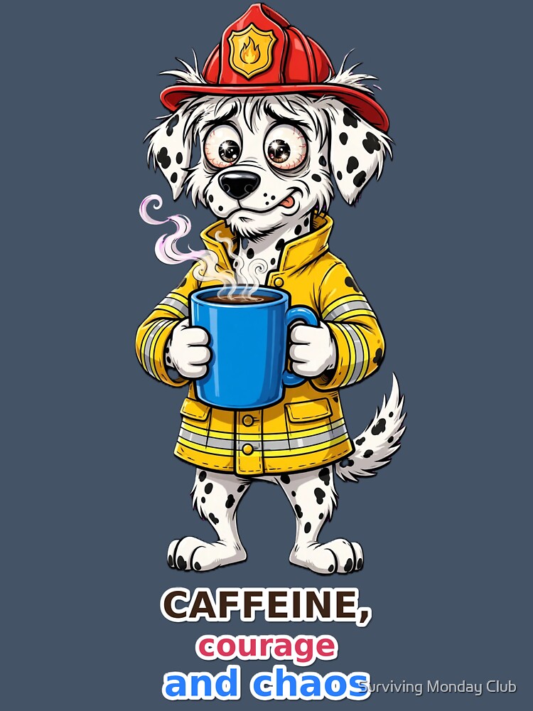 Funny Firefighter Dalmatian Caffeine Courage Chaos by Surviving Monday Club