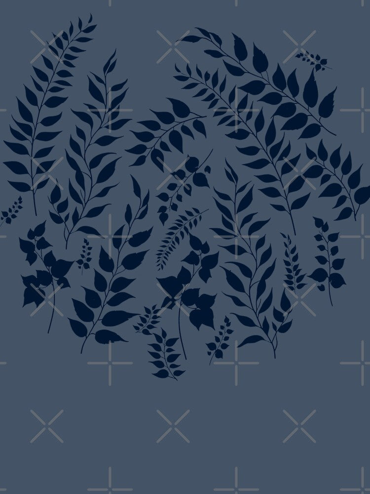 Greenery Botanical Print Navy Blue Leaves by SilverPegasus