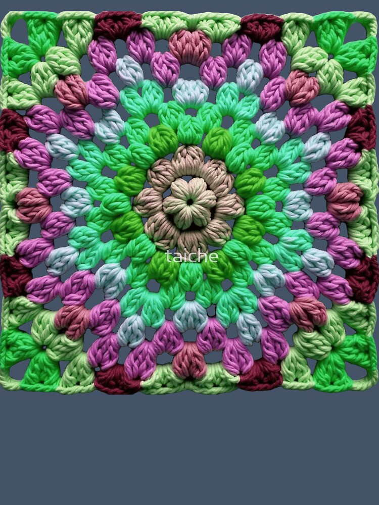 Granny Square Crochet Pattern Seventies Retro Pink Mid-Green by taiche