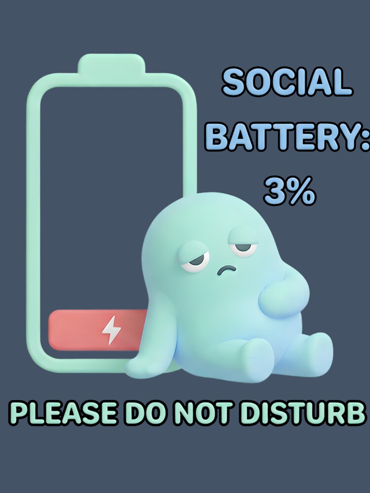 Social Battery 3% – Funny Introvert “Please Do Not Disturb” Cute 3D Design by ahmedouazza