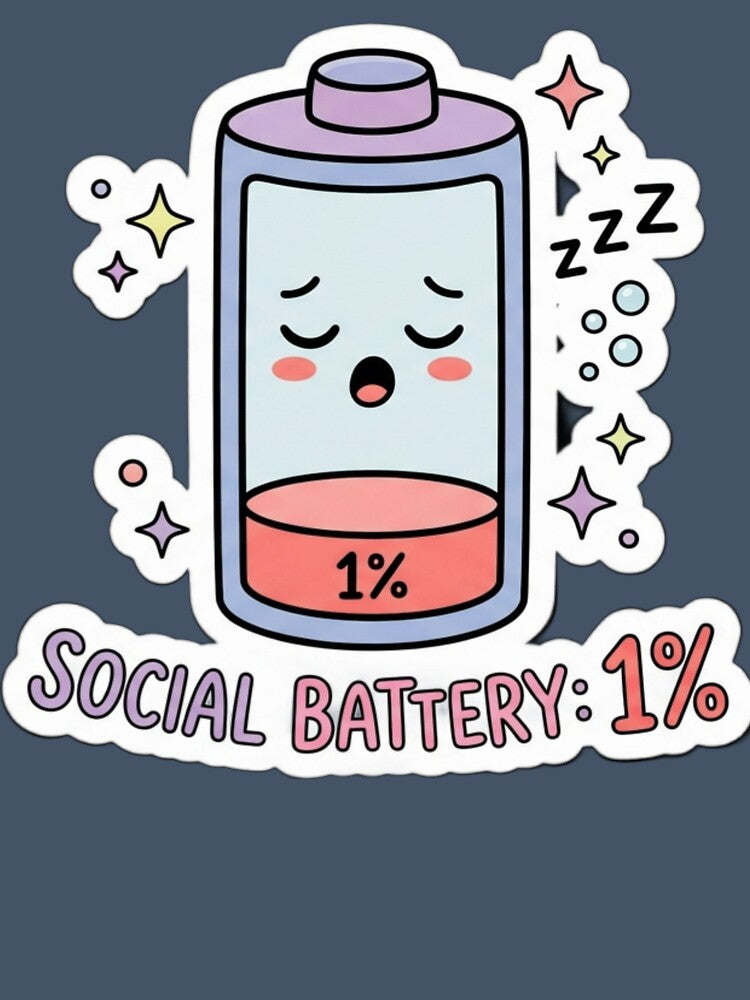 Social Battery 1% Sticker | Cute Introvert Meme | Kawaii Low Battery by AdityaShop18