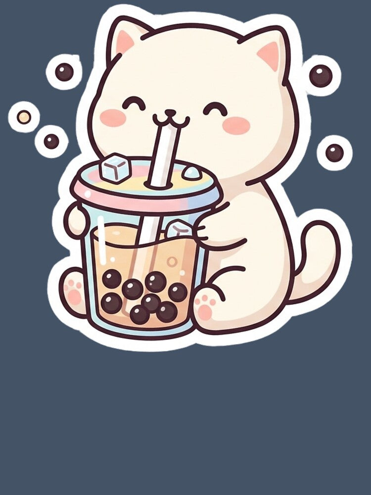 Cute Kawaii Boba Cat Drinking Milk Tea - Pastel Chibi Animal Art by ZyloPrints