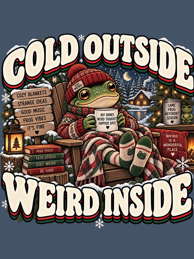 Cold Outside Weird Inside Frog – Funny Retro Christmas Frog by OddCritterCo
