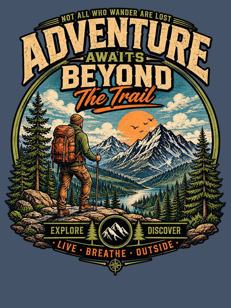 Adventure Awaits Beyond The Trail Vintage Hiking Outdoors Mountain by iratuslol