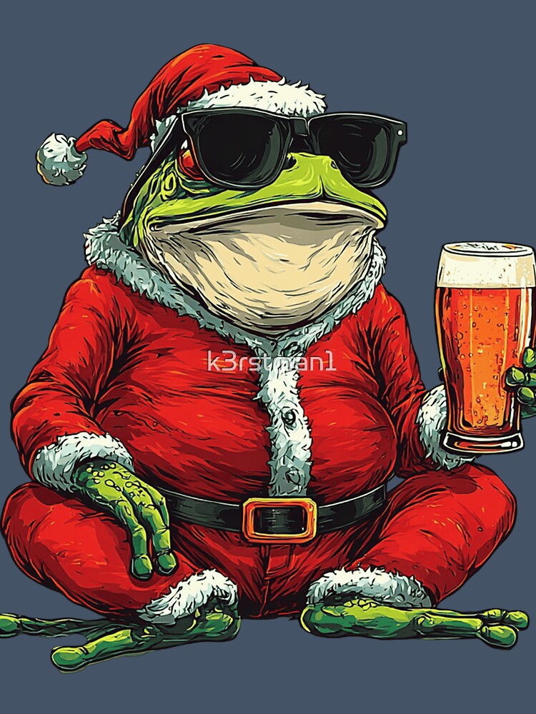 Cool Santa Frog Drinking Beer Holiday by k3rstman1