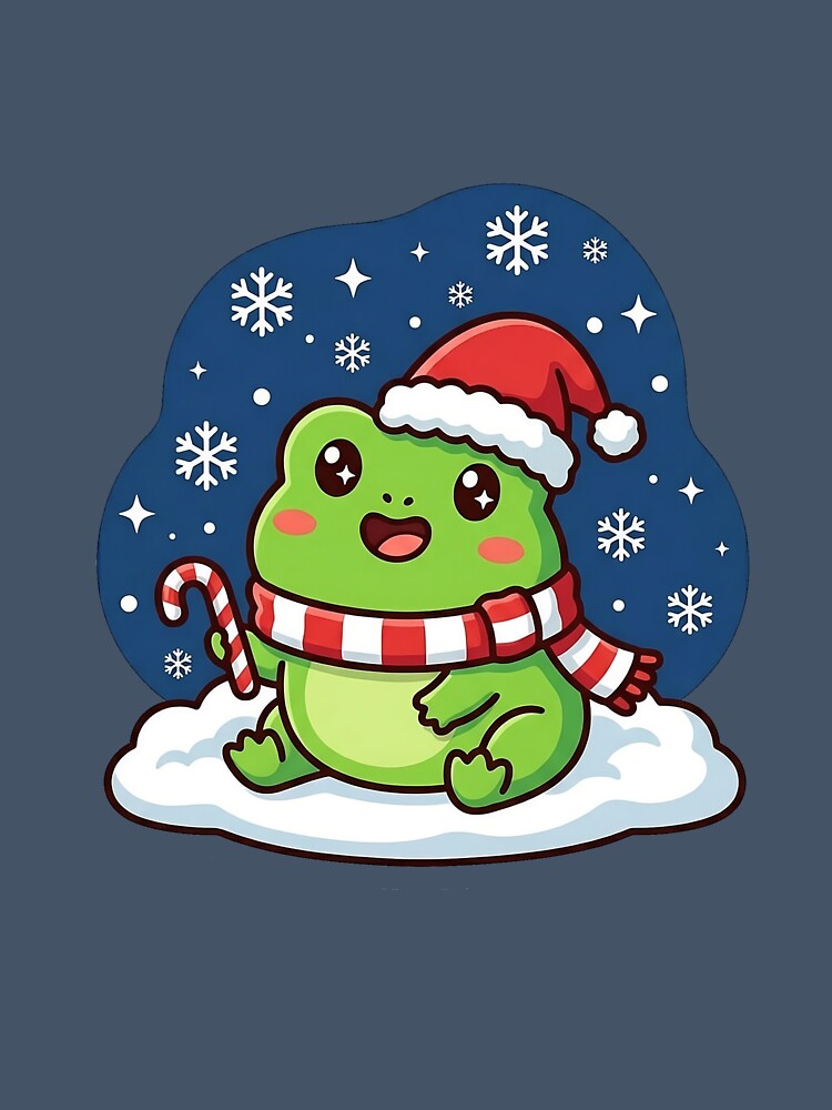 Cute Christmas Frog with Santa Hat and Candy Cane | Kawaii Winter Frog Sticker Art | Holiday Frog Illustration | Christmas Frog Print by NeonKawaiiCo