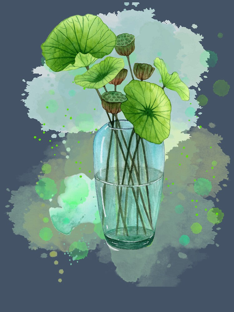 Vintage Botanical Watercolor – Green floral in Glass Vase by MarcelooArt