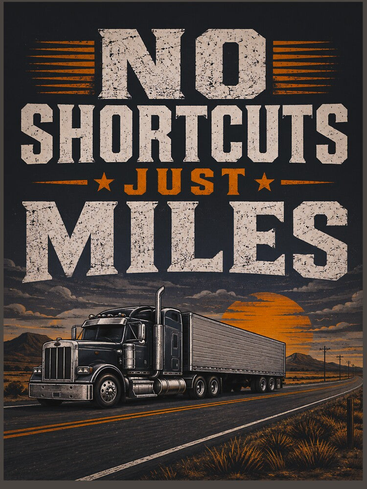"No Shortcuts, Just Miles" - Vintage Style Big Rig Desig by Haque Designs
