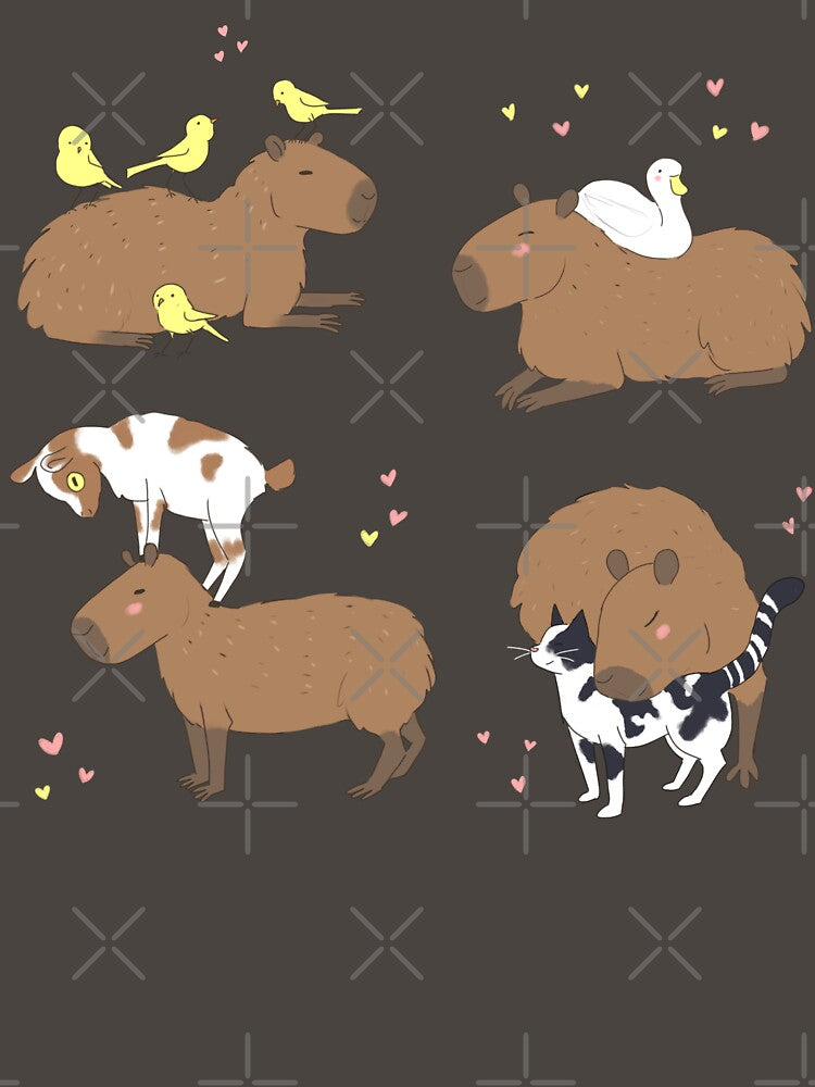 Pack of Cute nice capybara cartoon design with animal friends by Yarafantasyart