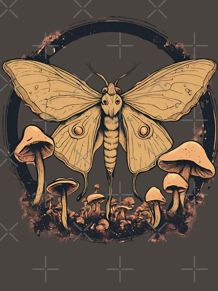 Dark FairyGrunge Goblincore Mushroom and Luna Moth by MeadowLoom