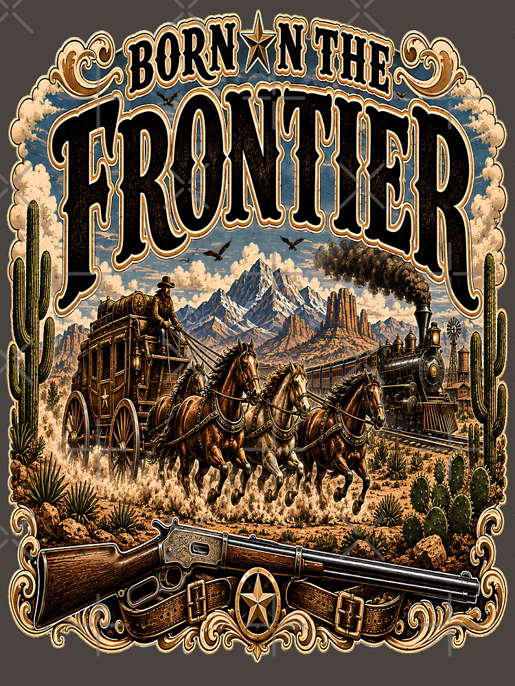 Western Vintage T-Shirt – Frontier Americana – Old West Heritage – Born on the Frontier by DigiArt8Design