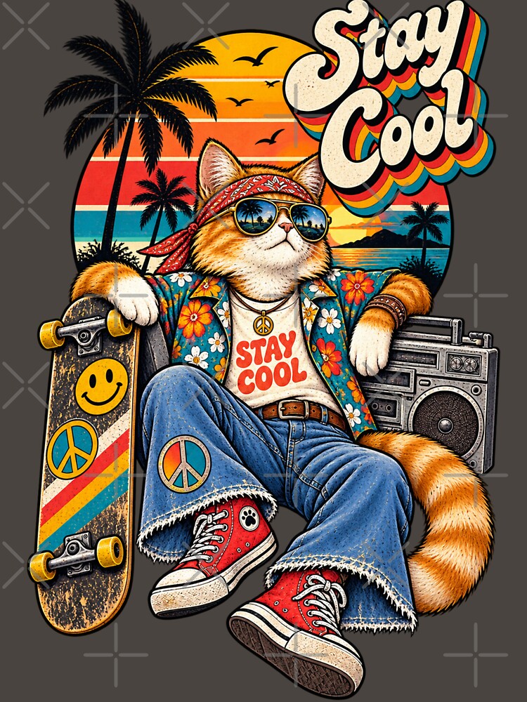 Stay Cool Retro Hippie Cat by lungpleecha