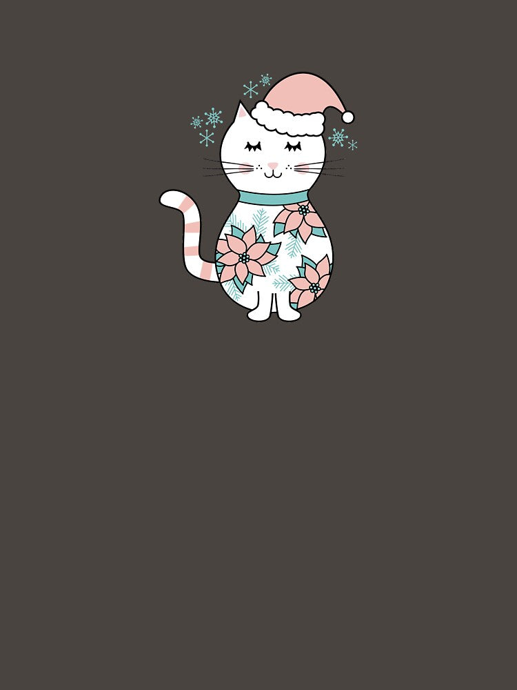 Pink Poinsettias Christmas Kitty by CoralFoxDesigns