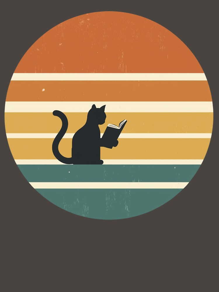 Bookish Cat: Vintage Sunset Reader Silhouette Sticker & Retro Librarian T-Shirt Gift by MonaRose_Art