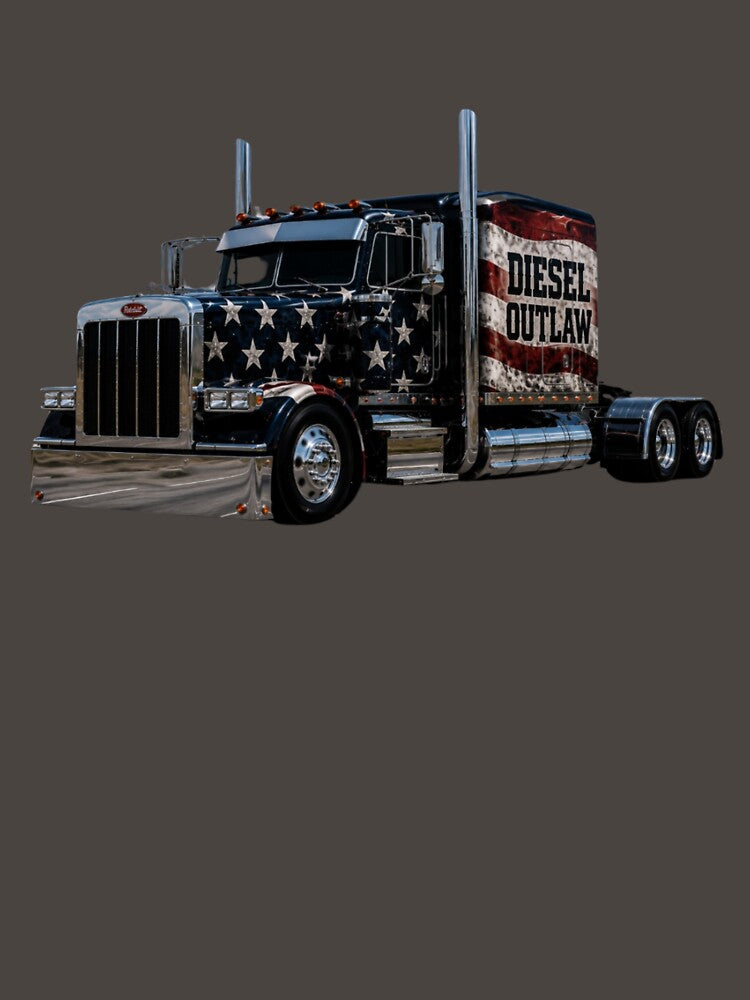 .Diesel Outlaw Patriotic Semi Truck | American Flag Peterbilt Big Rig Trucker T-Shirt Design by Diesel outlaw