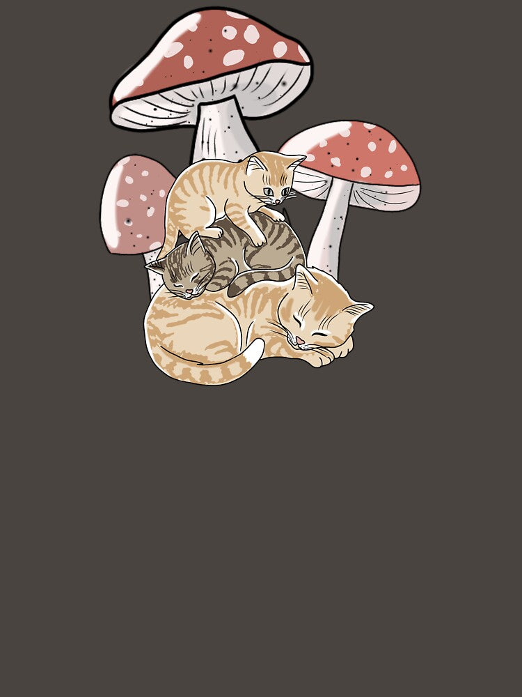 Catcore Mushroom Cottagecore Cats Cute Sleeping Kittens Aesthetic by LeshanArt