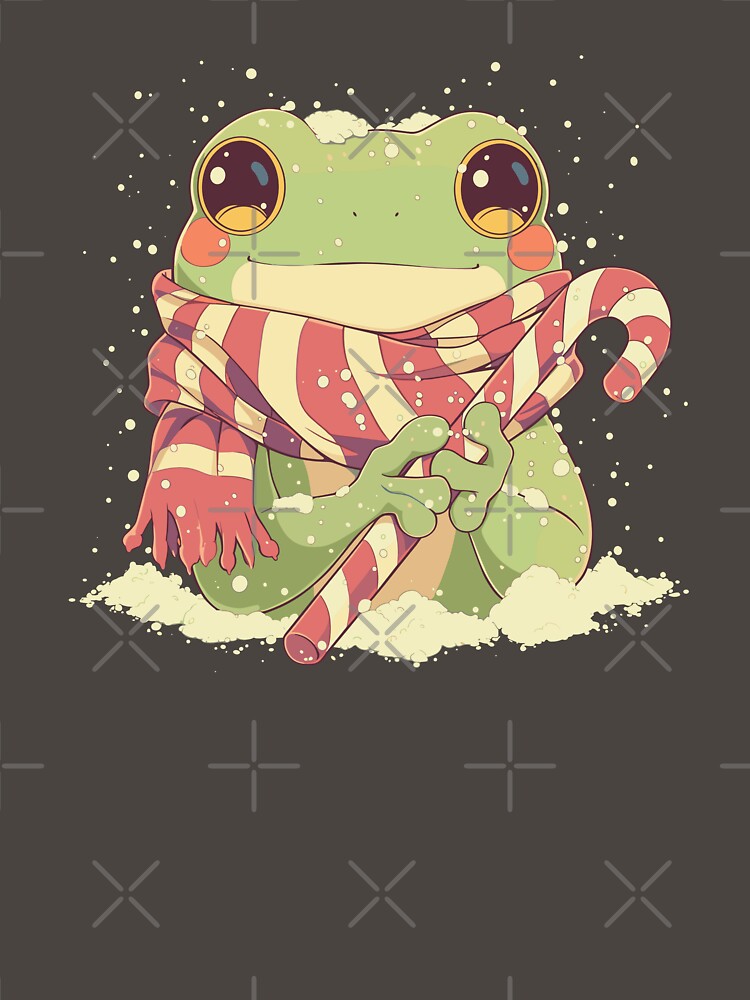 Cute frog eating a candy cane by etherElric