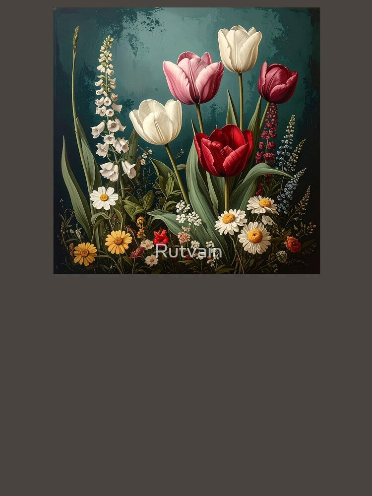 Vintage Tulips and Wildflowers Botanical Illustration by Rutvain