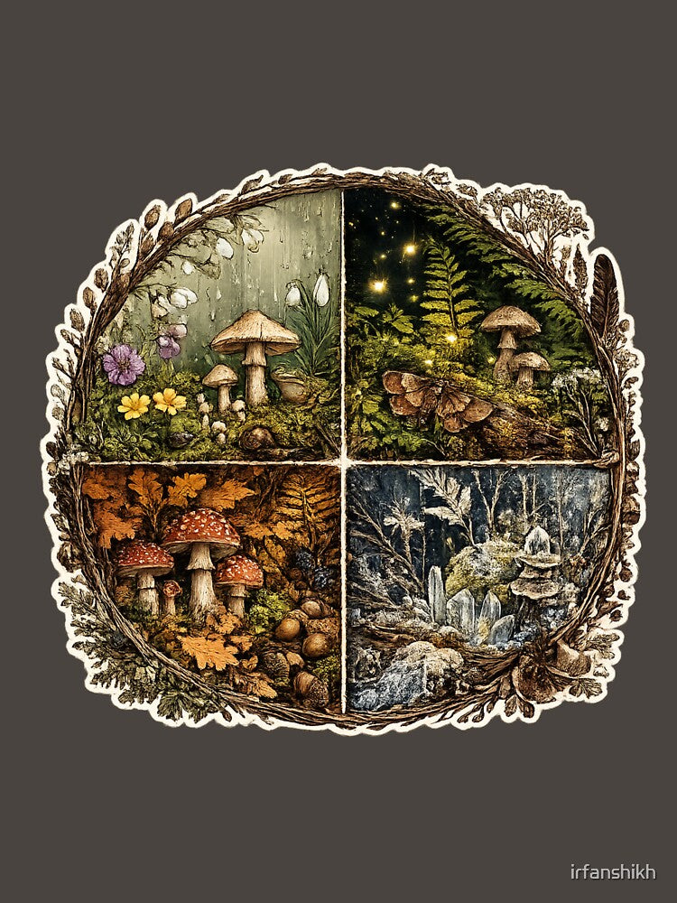 Goblincore Four Seasons – Vintage Botanical Nature Illustration Wall Art | Goblincore Art Print Gift by irfanshikh