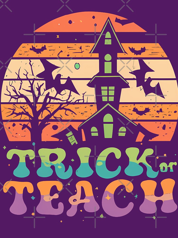 Trick Or Teach, Groovy Teacher Halloween Vintage 70's Hippie Sunset, Castle, Bats,  Principal, School Staff by NearlyNow