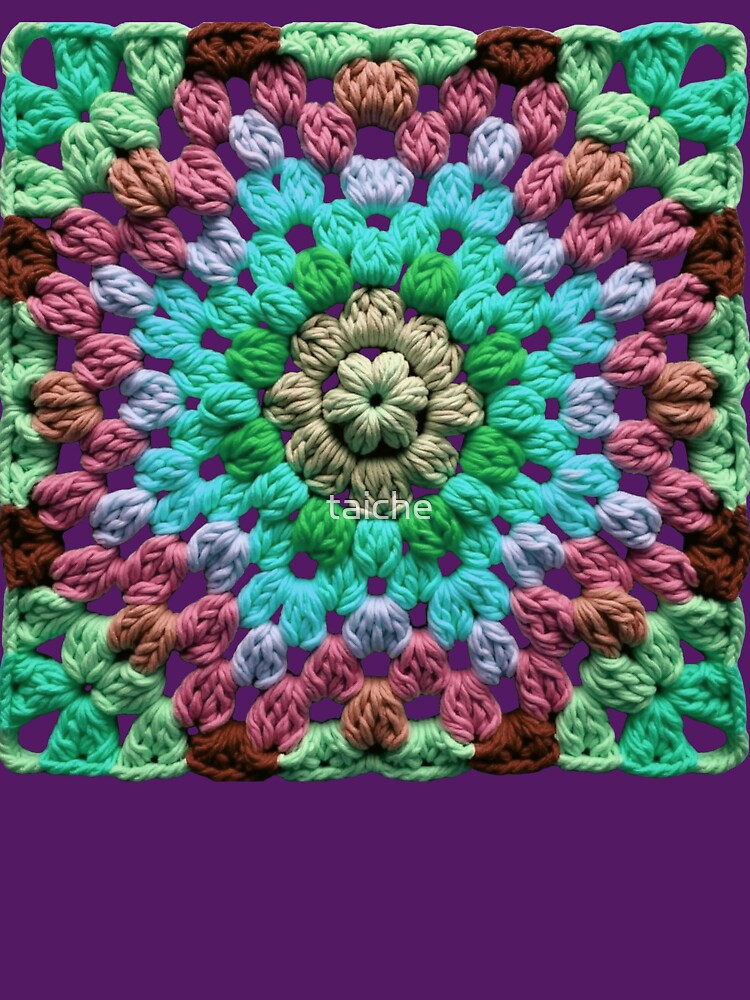 Granny Square Crochet Pattern Seventies Retro Beige Mid-Green by taiche