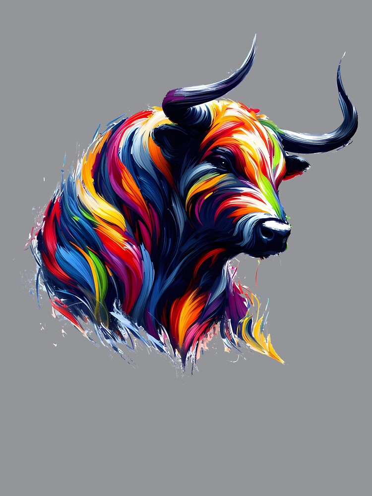 Colorful Bull Watercolor Art - Vibrant Zodiac Taurus & Street Art by gkhanco
