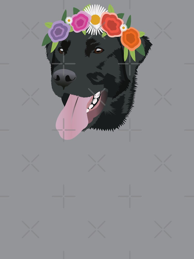 Black Lab wearing a Flower Crown by KCPetPortraits