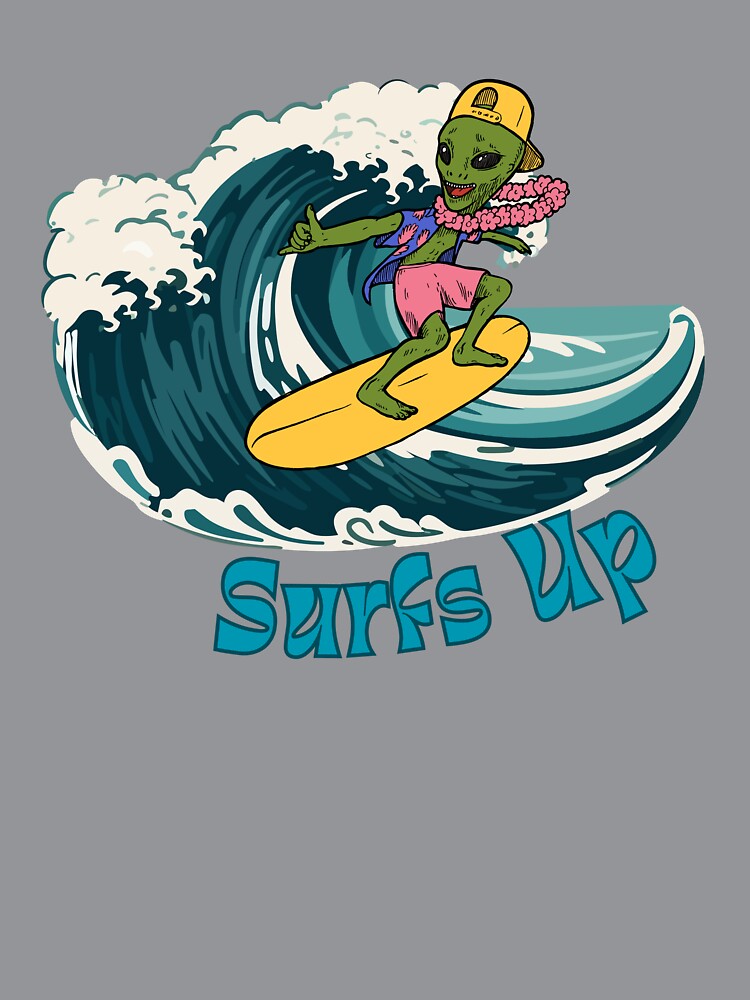 Surfs Up - Alien Surfing Big Ocean Wave by BeachinArt