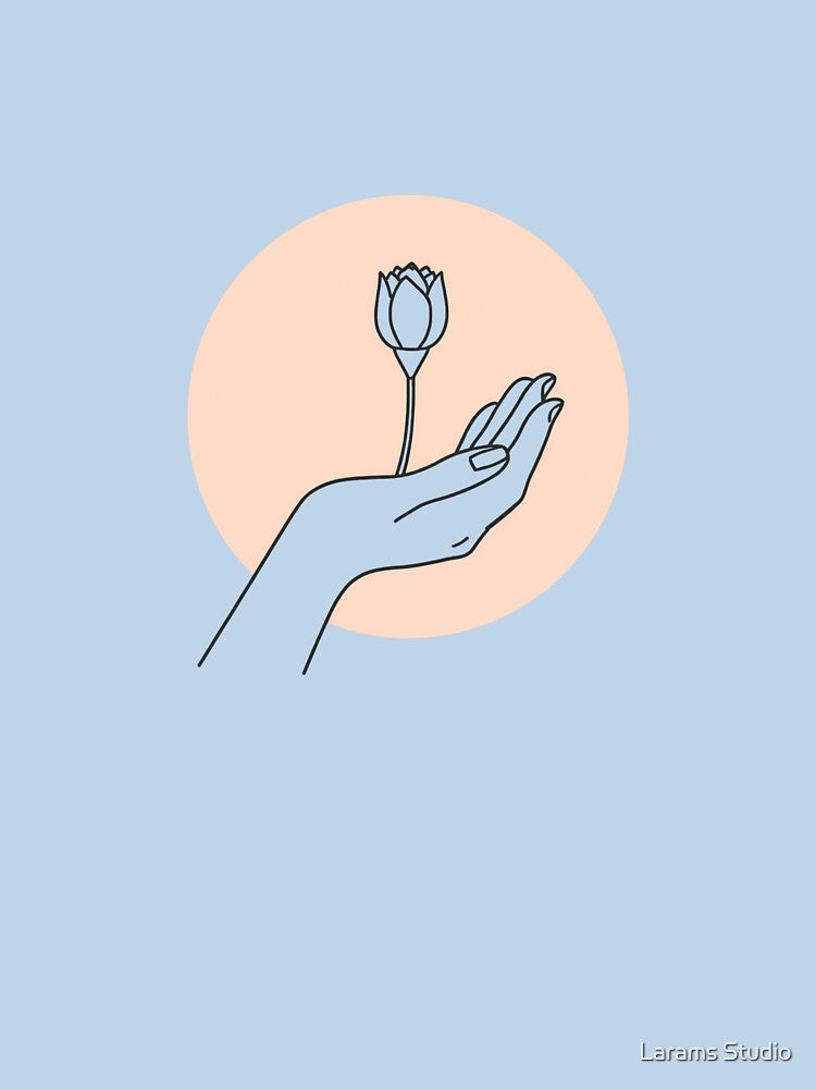 Minimalist Line Art Hand with Lotus Bud - Aesthetic Zen Boho Style by Larams Studio