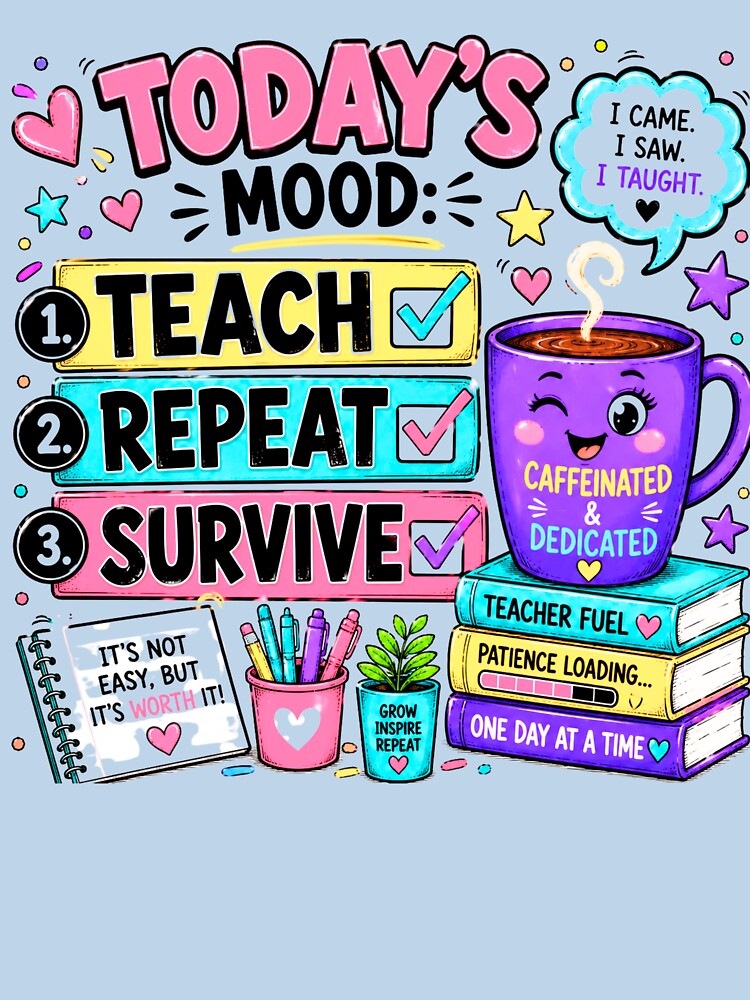 Today’s Mood Teach Repeat Survive – Funny Teacher Shirt by RJsTees