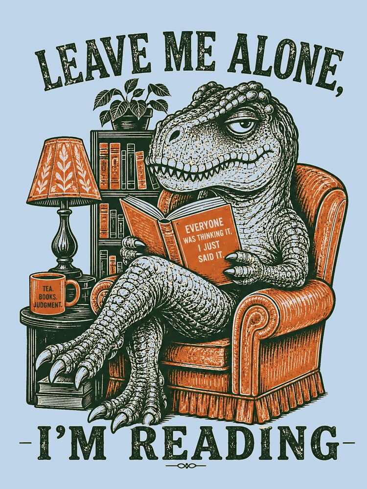 Sarcastic T Rex Reading Books Vintage Retro by BeardWave