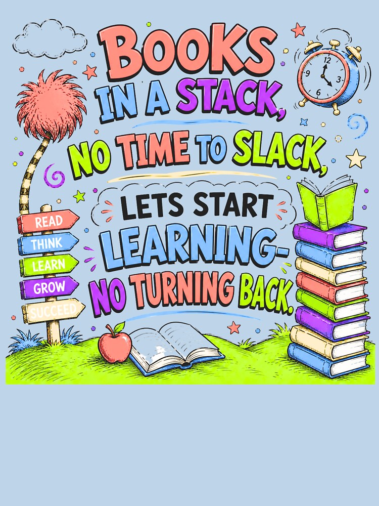 Books in a Stack No Time to Slack – Funny Teacher Shirt by RJsTees