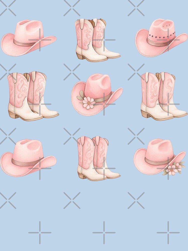 Soft Pink Cowgirl Boots and Hats Western Aesthetic Pattern by ArtfulWeave