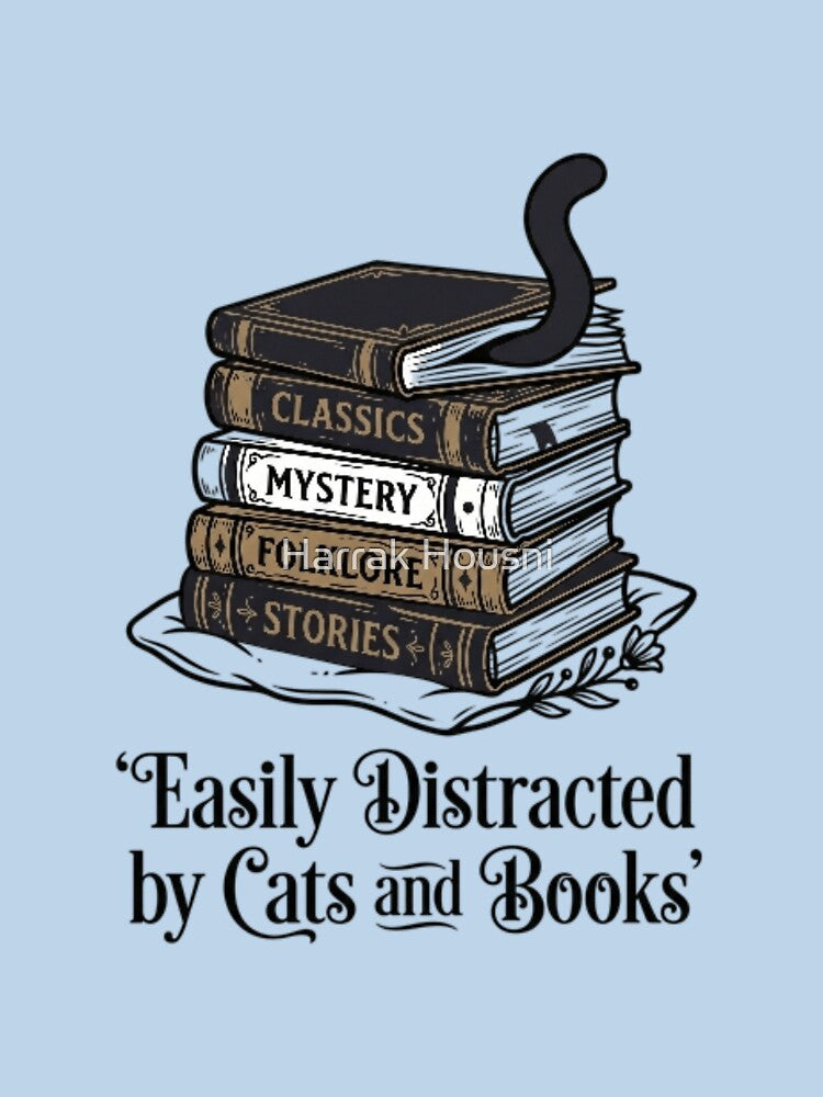 Easily Distracted by Cats and Books - Cute Vintage Cat Lover by Harrak Housni