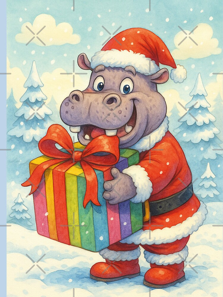 Cute hippopotamus with a big Christmas present by Mauswohn