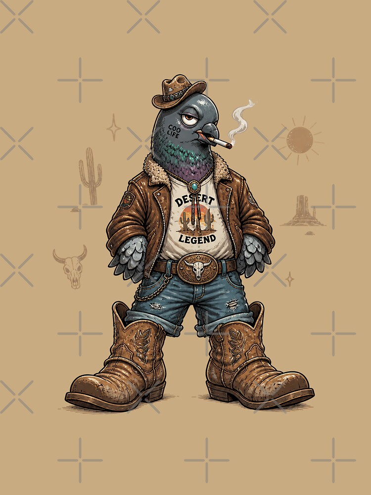 Desert Legend Pigeon – Cowboy Bird Western Cartoon by Motel Mirage