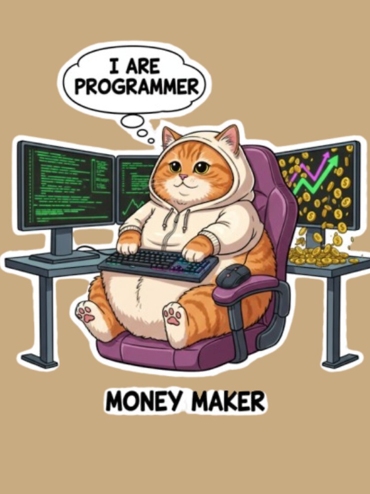 Funny Fat Cat Programmer - I Are Programmer Money Rain Sticker by Pixel & Beyond