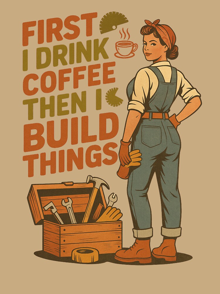 First I Drink Coffee Then I Build Things – Retro Female Builder Design by Marpin91