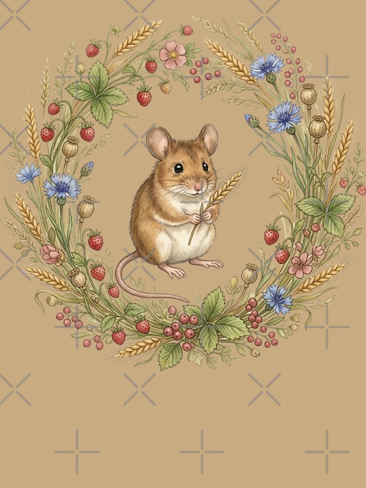 Field Mouse Wheat Botanical Cottagecore Watercolor Print by CalmCapy Co