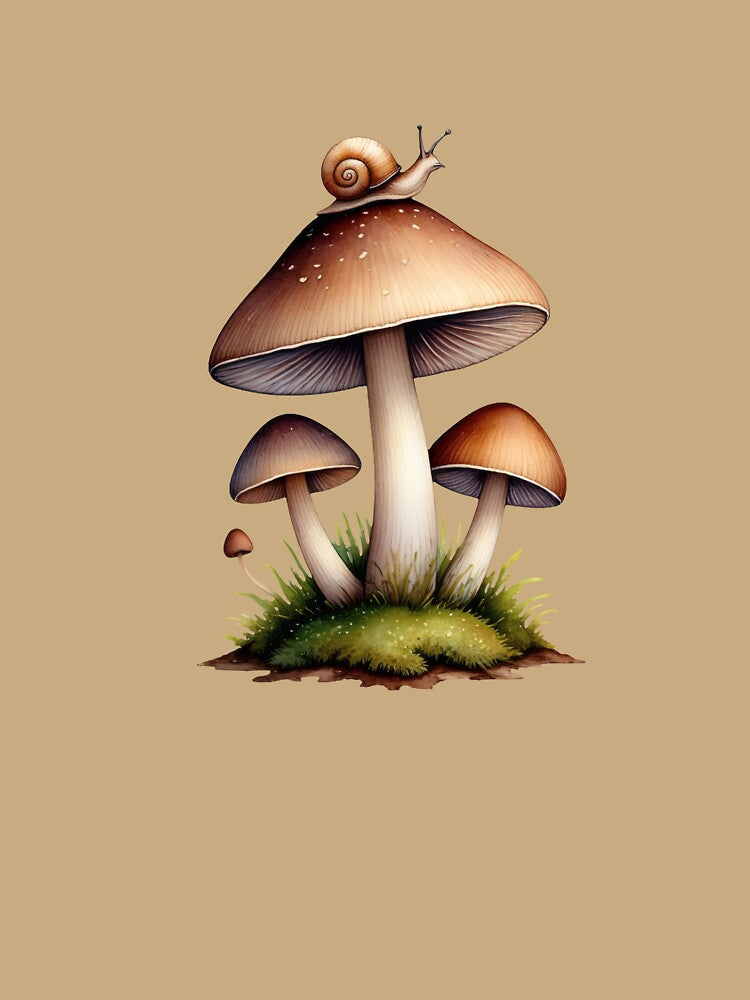 Goblincore Mushrooms with Snail | Whimsical Forest Art by Ombrya