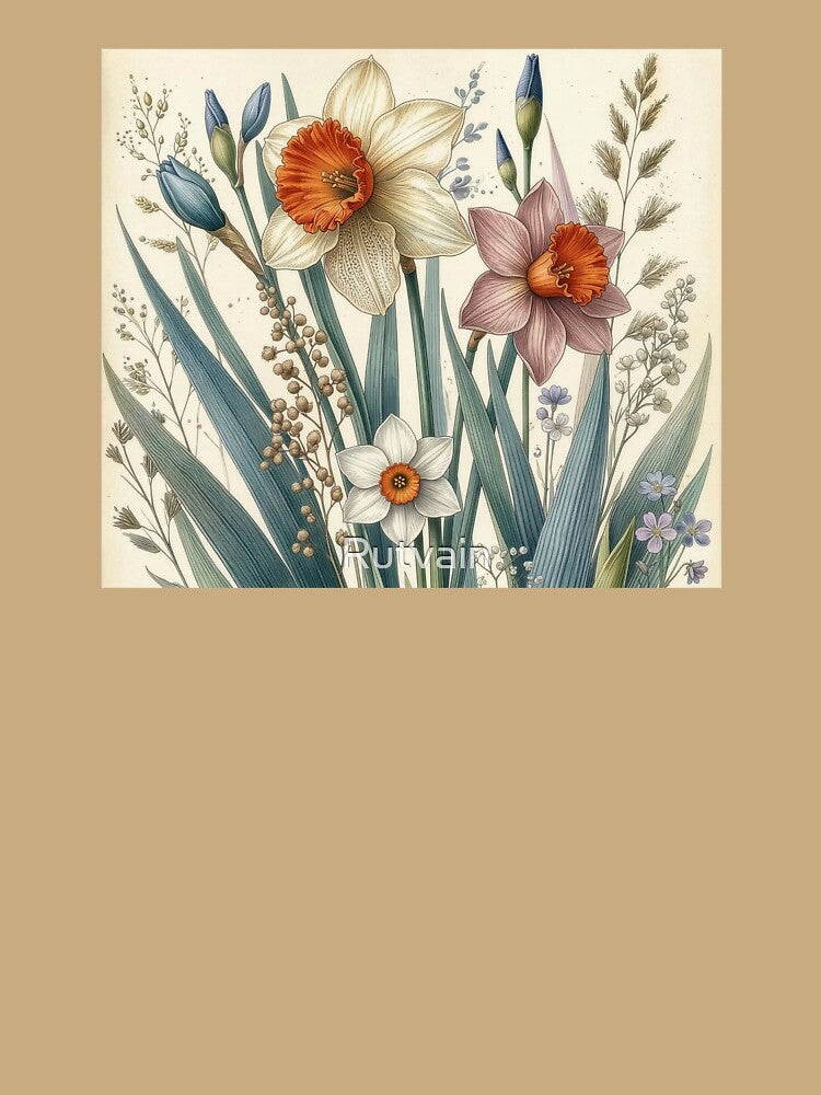 Vintage Narcissus Botanical Illustration by Rutvain