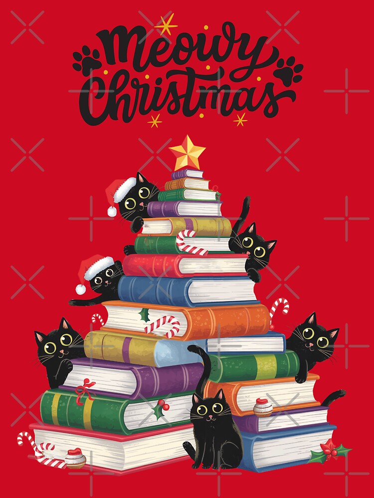 funny Christmas bookish tree Cat lover Xmas gift by Amzkao